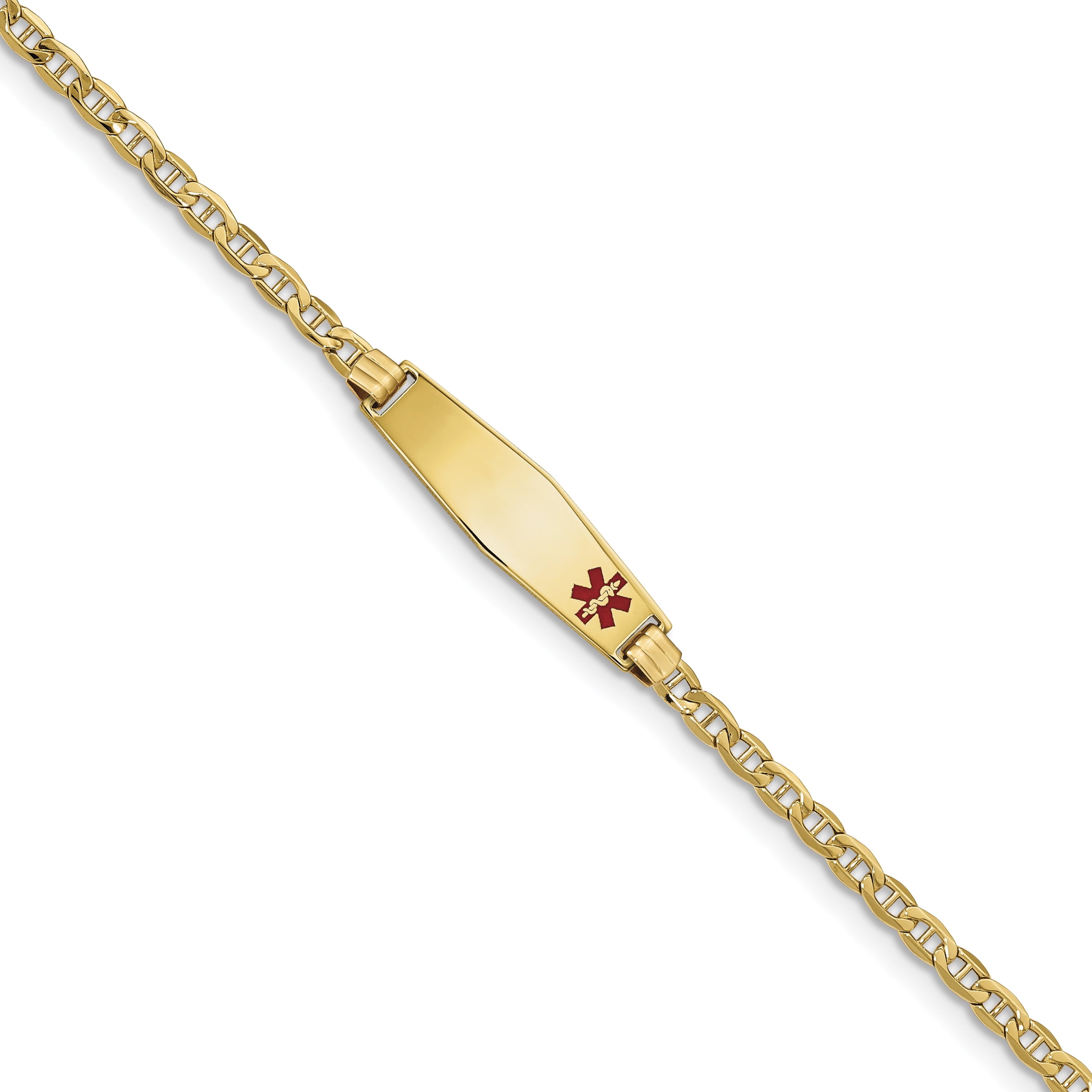 14K Medical Semi-Solid Soft Diamond Shape Red Enamel Anchor Id Bracelet
