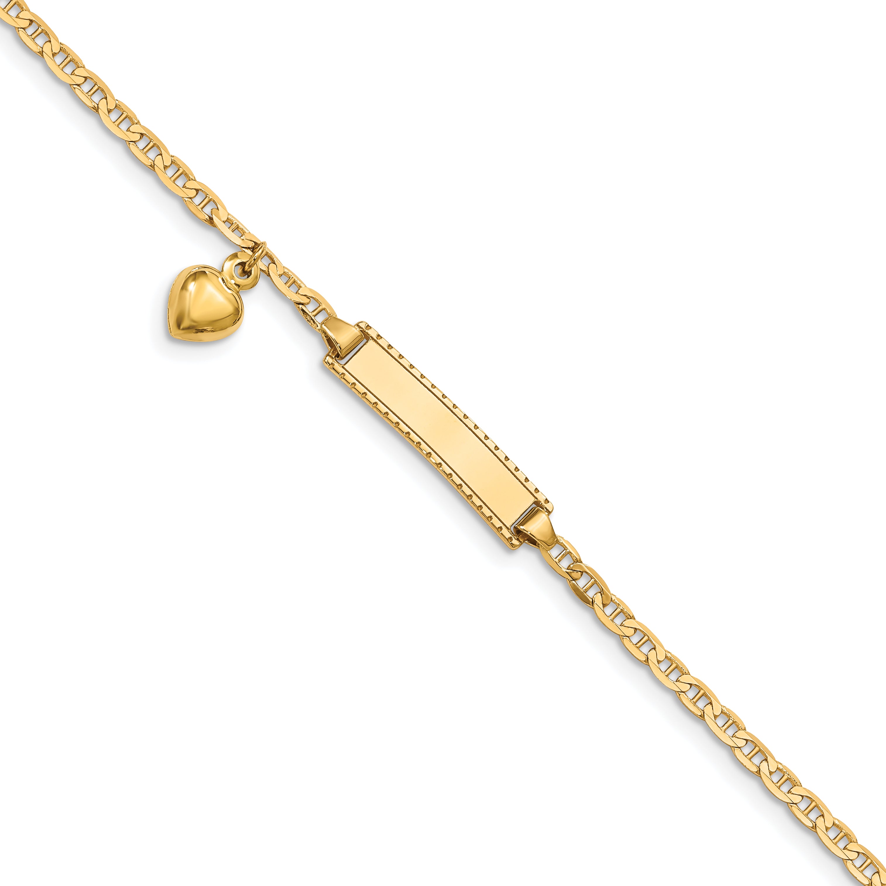 14K Children'S Heart Dangle Anchor Link Id Bracelet