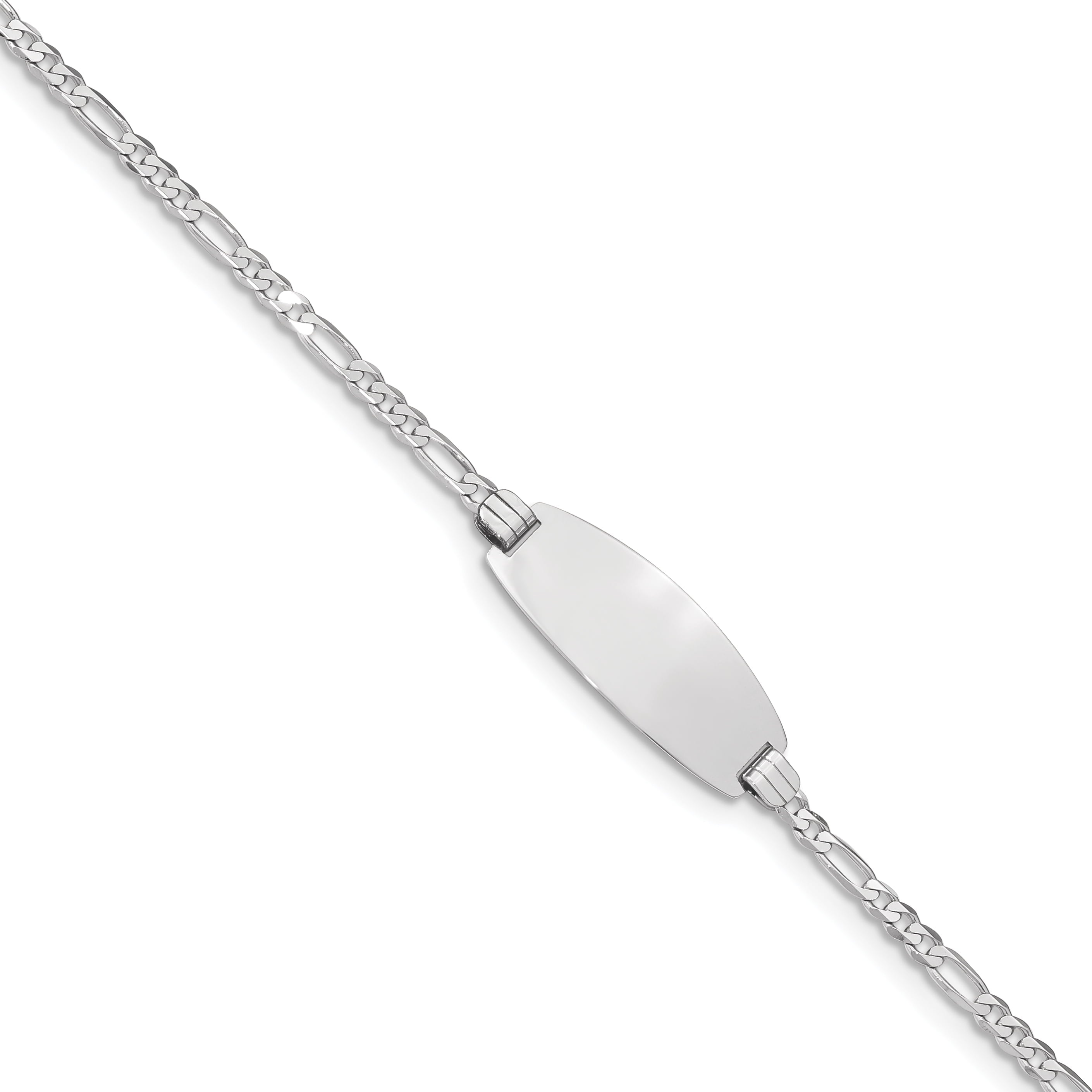 14K White Gold Oval Figaro Id Bracelet