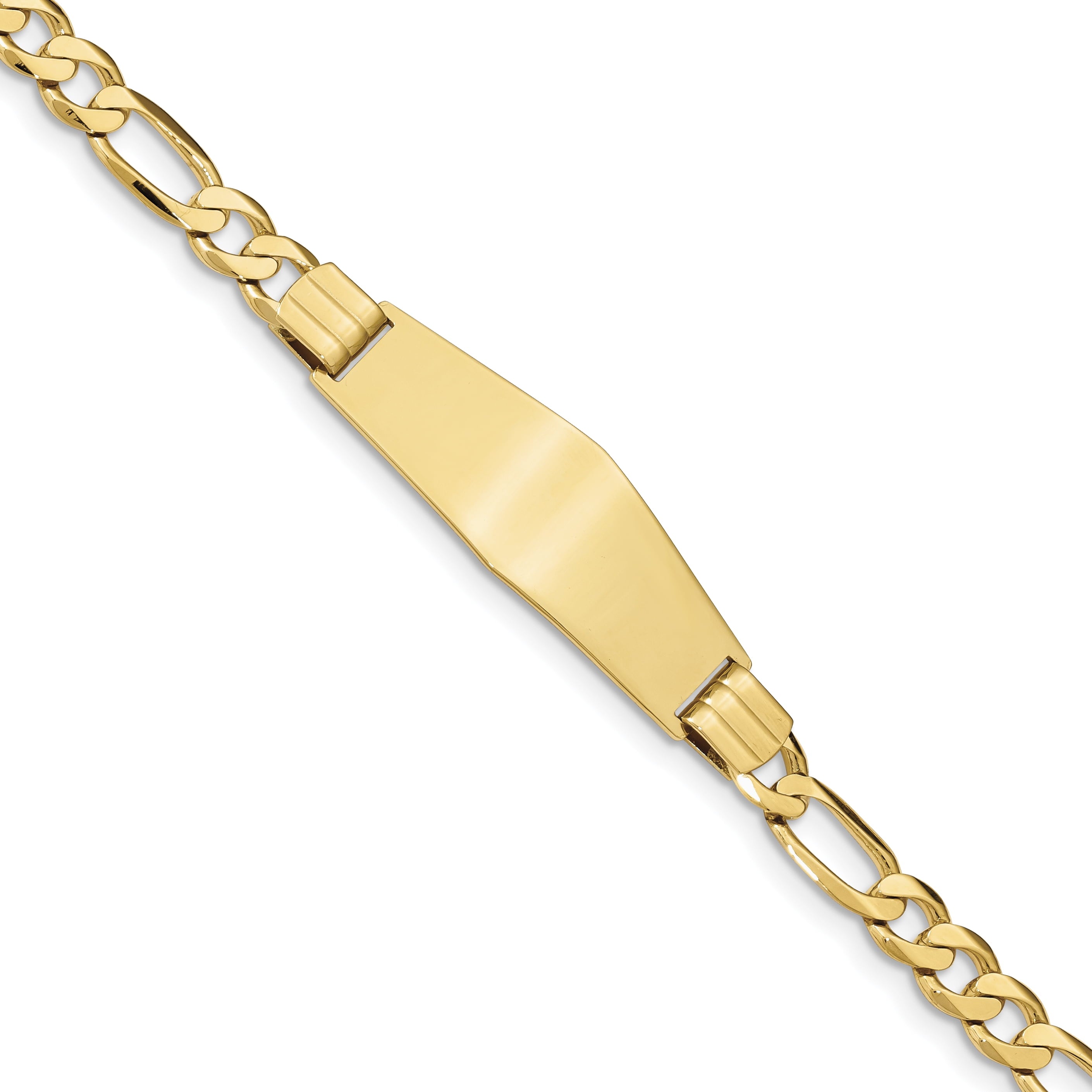 14K Flat Figaro Link Soft Diamond Shape Id Bracelet
