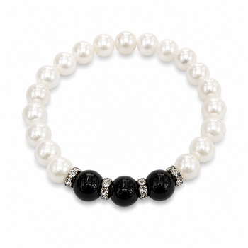 White Pearl With 3 Colored Beads and Cubic Zirconium Bracelet