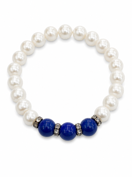White Pearl With 3 Colored Beads and Cubic Zirconium Bracelet