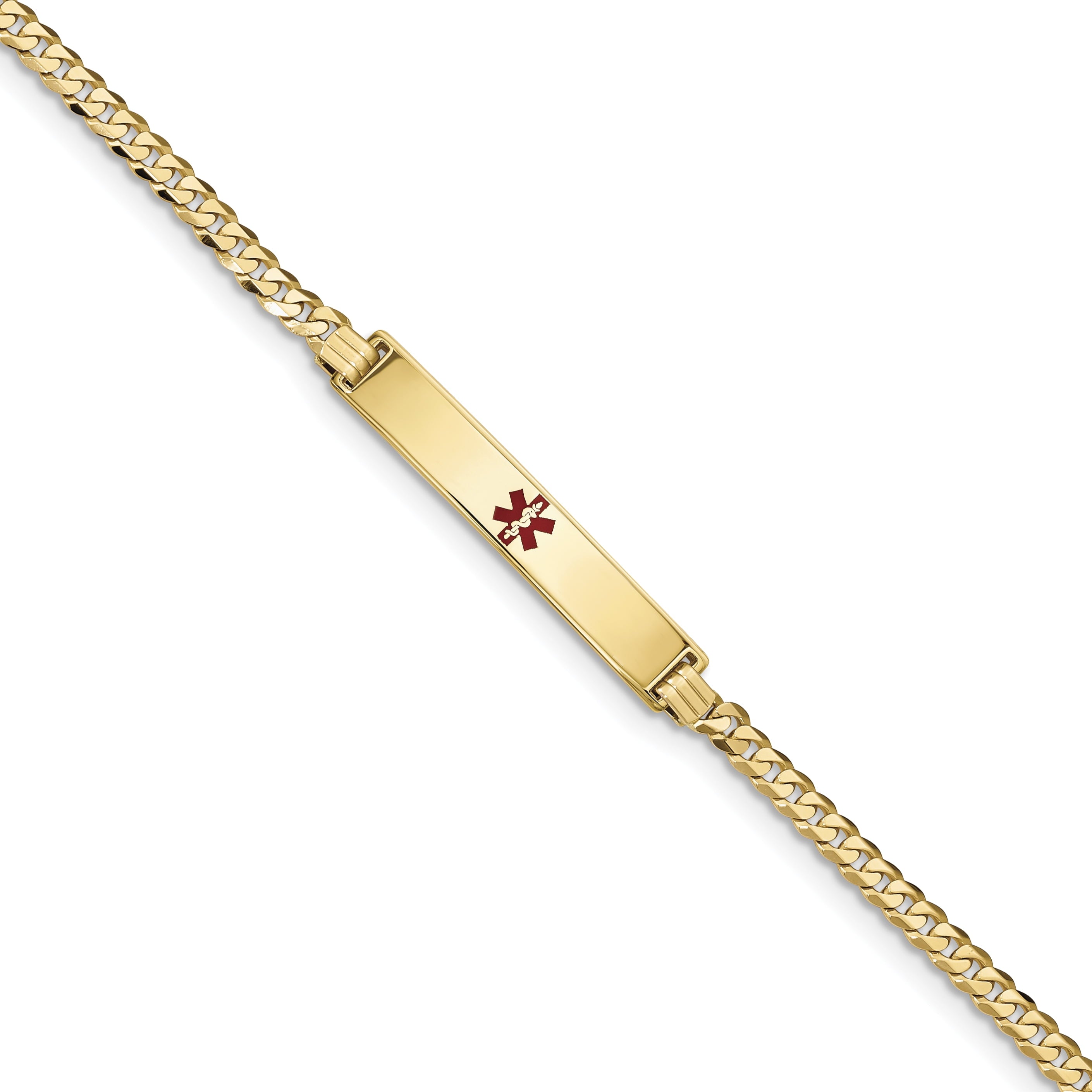 14K Medical Red Enamel Flat Curb Link Id Bracelet