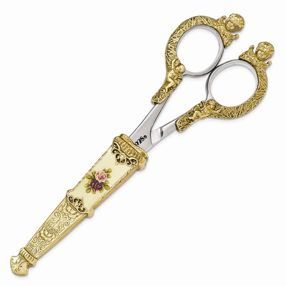 1928 Small Gold-Tone Floral Manor House Scissors With Stainless Steel Blades