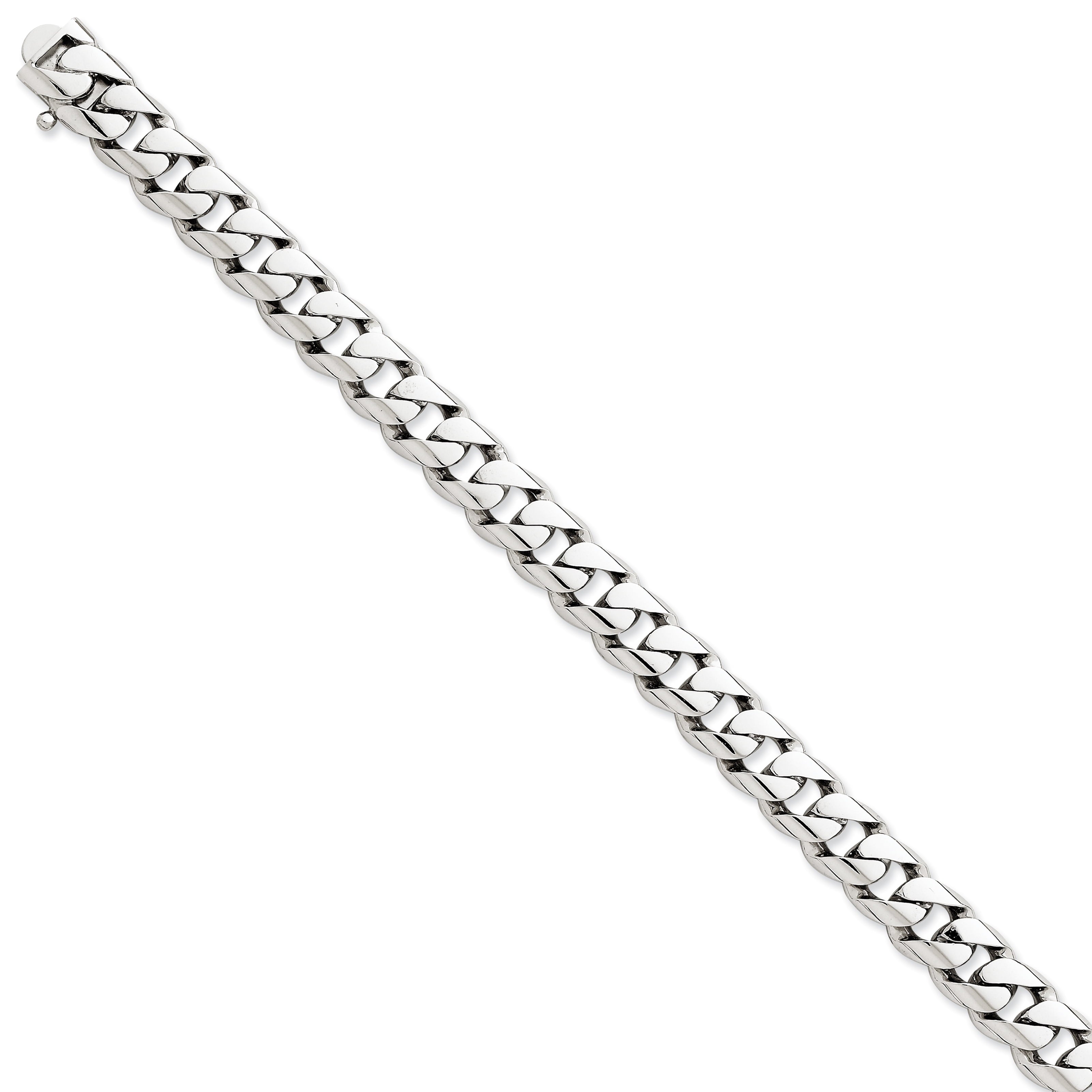 14K White Gold 9 Inch 9.6Mm Hand Polished Rounded Curb Link With Box Catch Clasp Bracelet