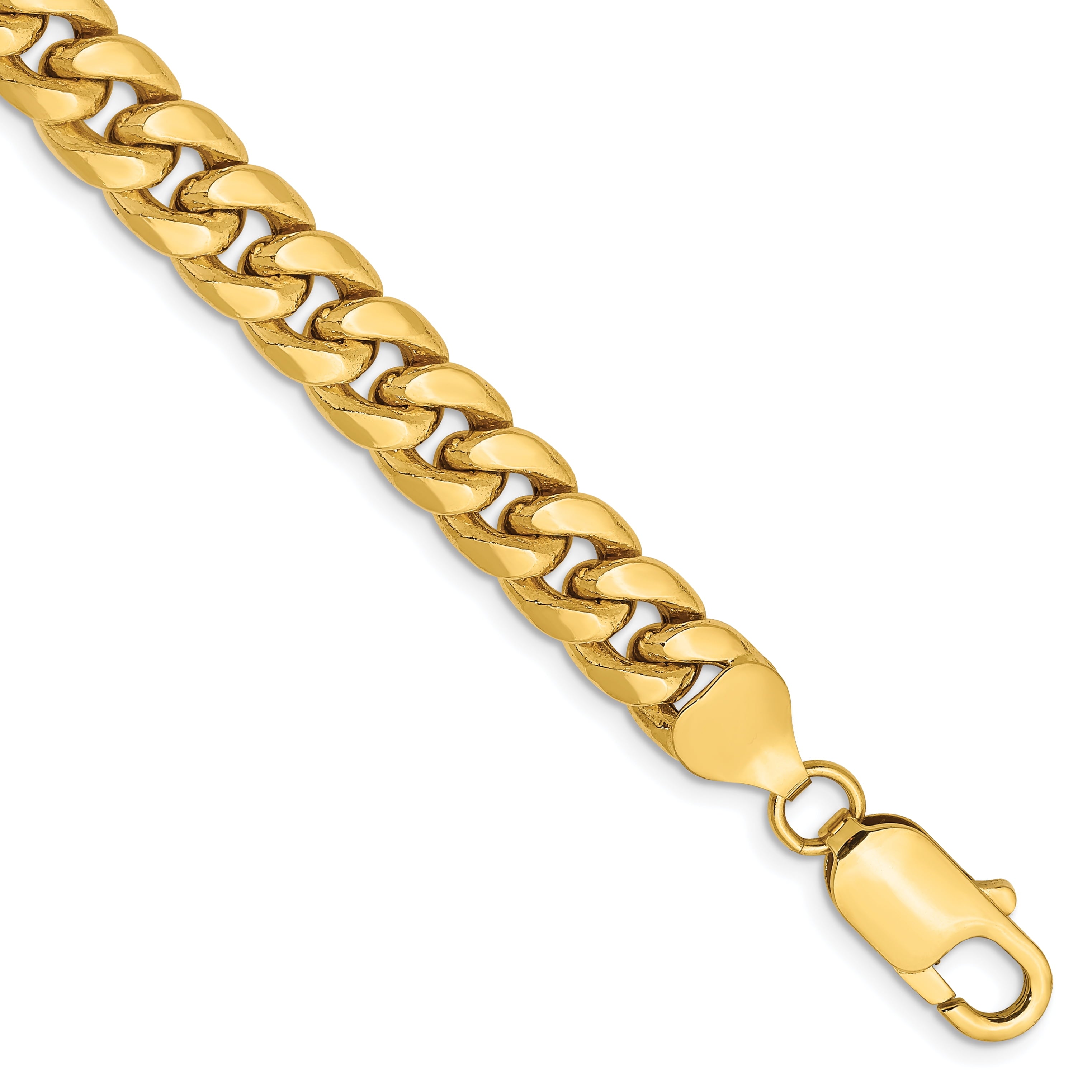 14K 7 Inch 7.3Mm Semi-Solid Miami Cuban With Lobster Clasp Bracelet