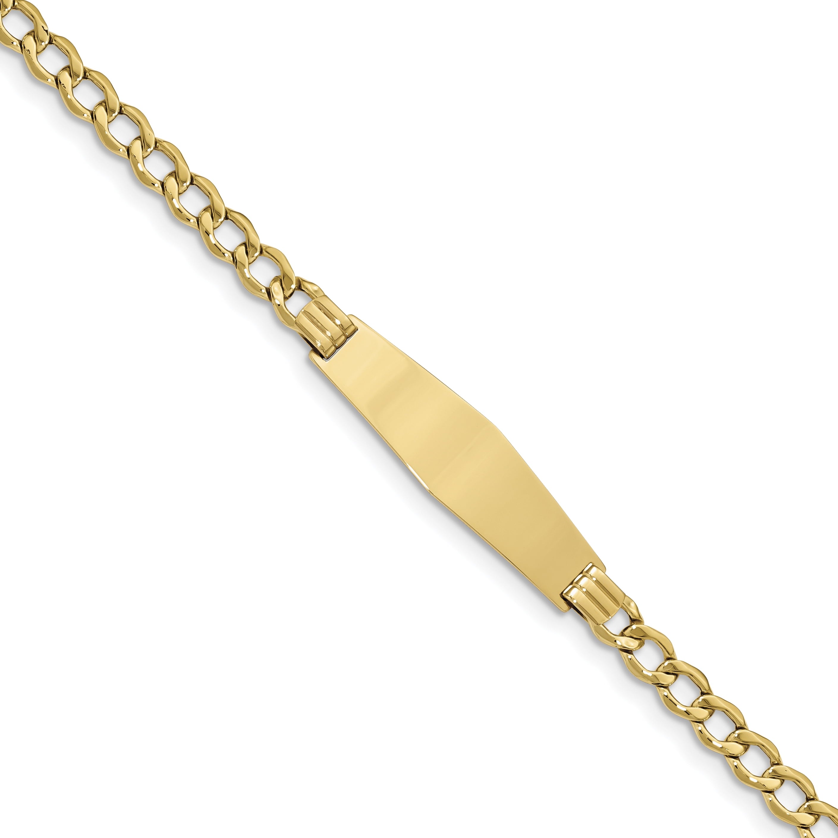 14K Polished Semi-Solid Soft Diamond Shape Cuban Id Bracelet