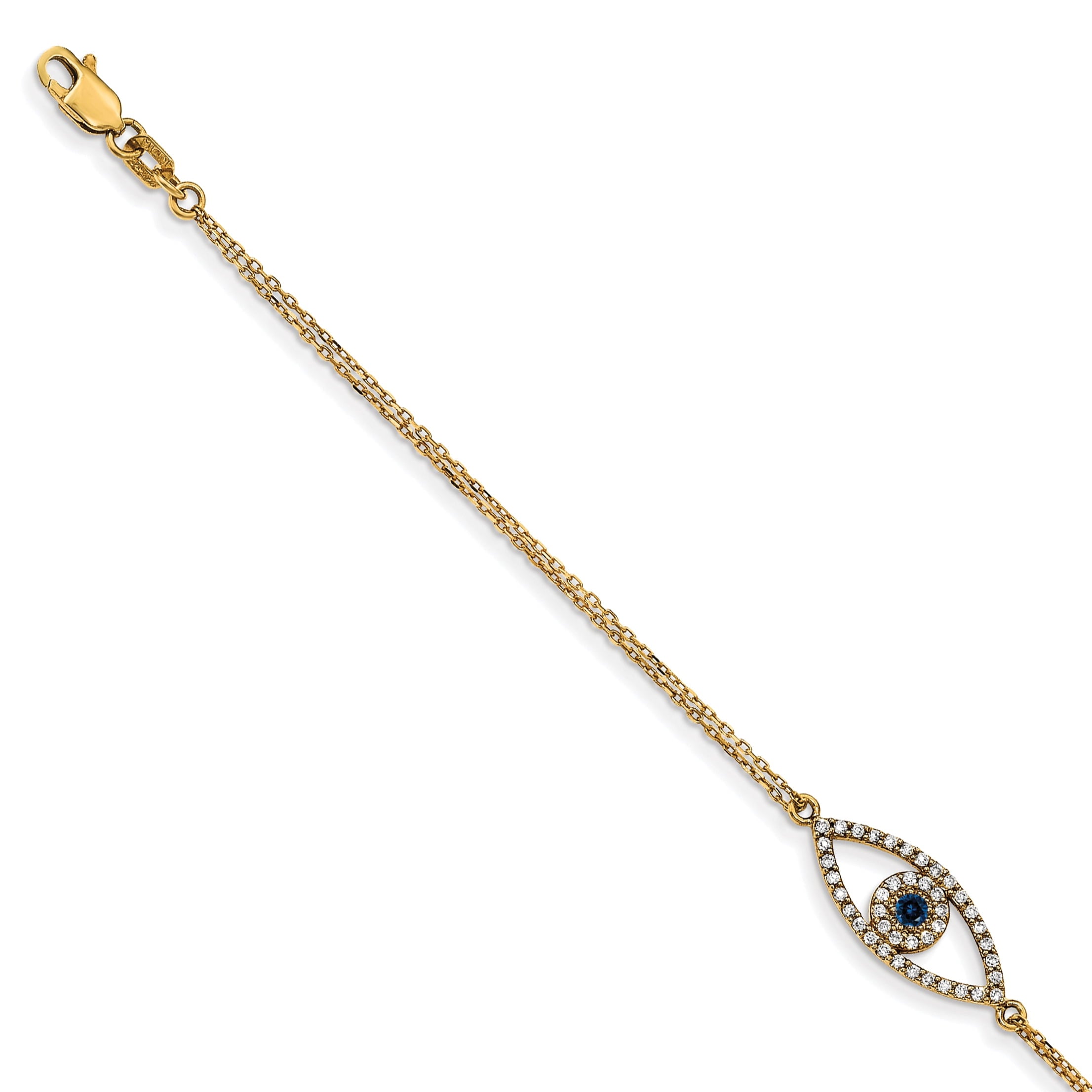 14K Aa Diamond/Sapphire Evil Eye W/ 1In Ext.Bracelet