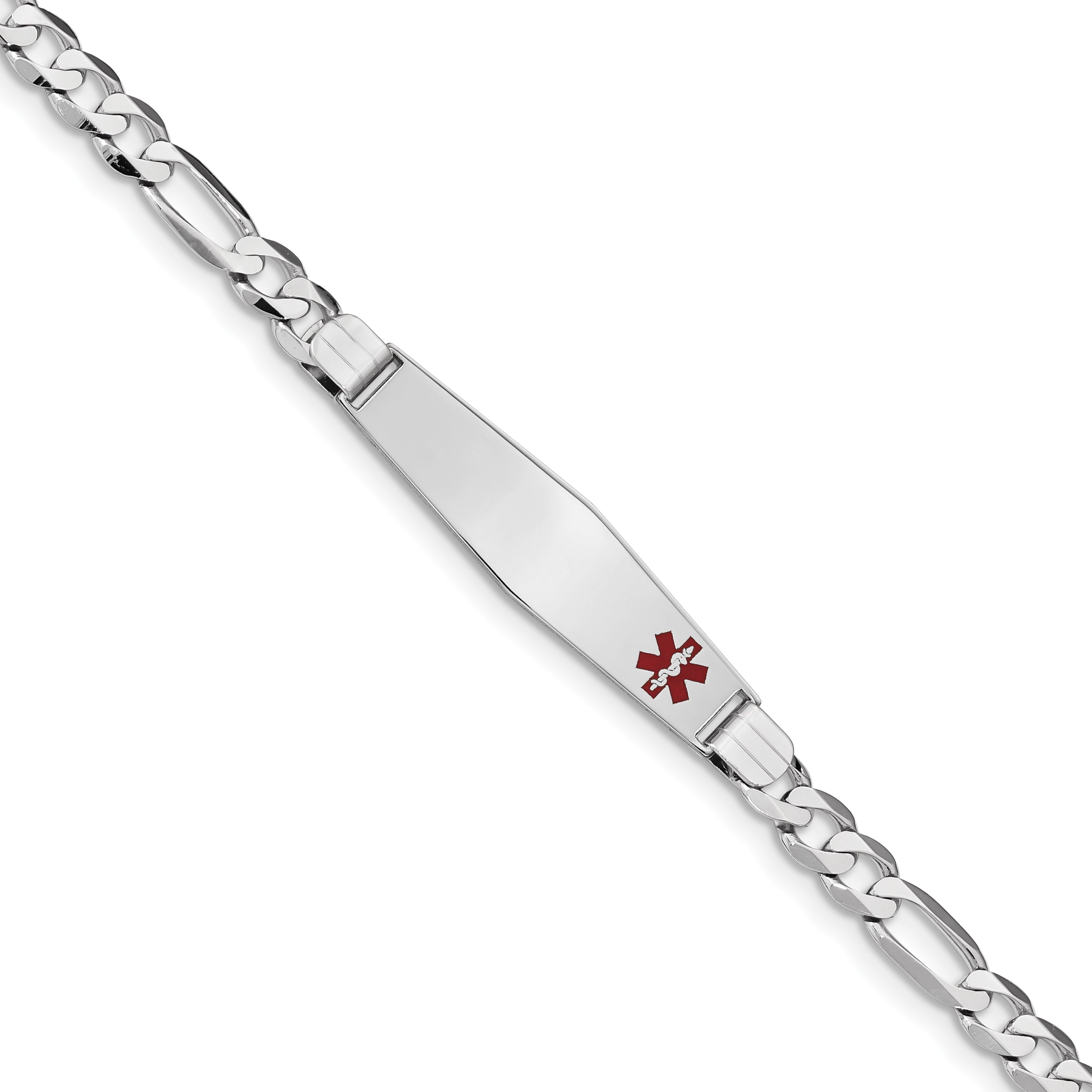 14K Wg Medical Soft Diamond Shape Red Enamel Figaro Link Id Bracelet