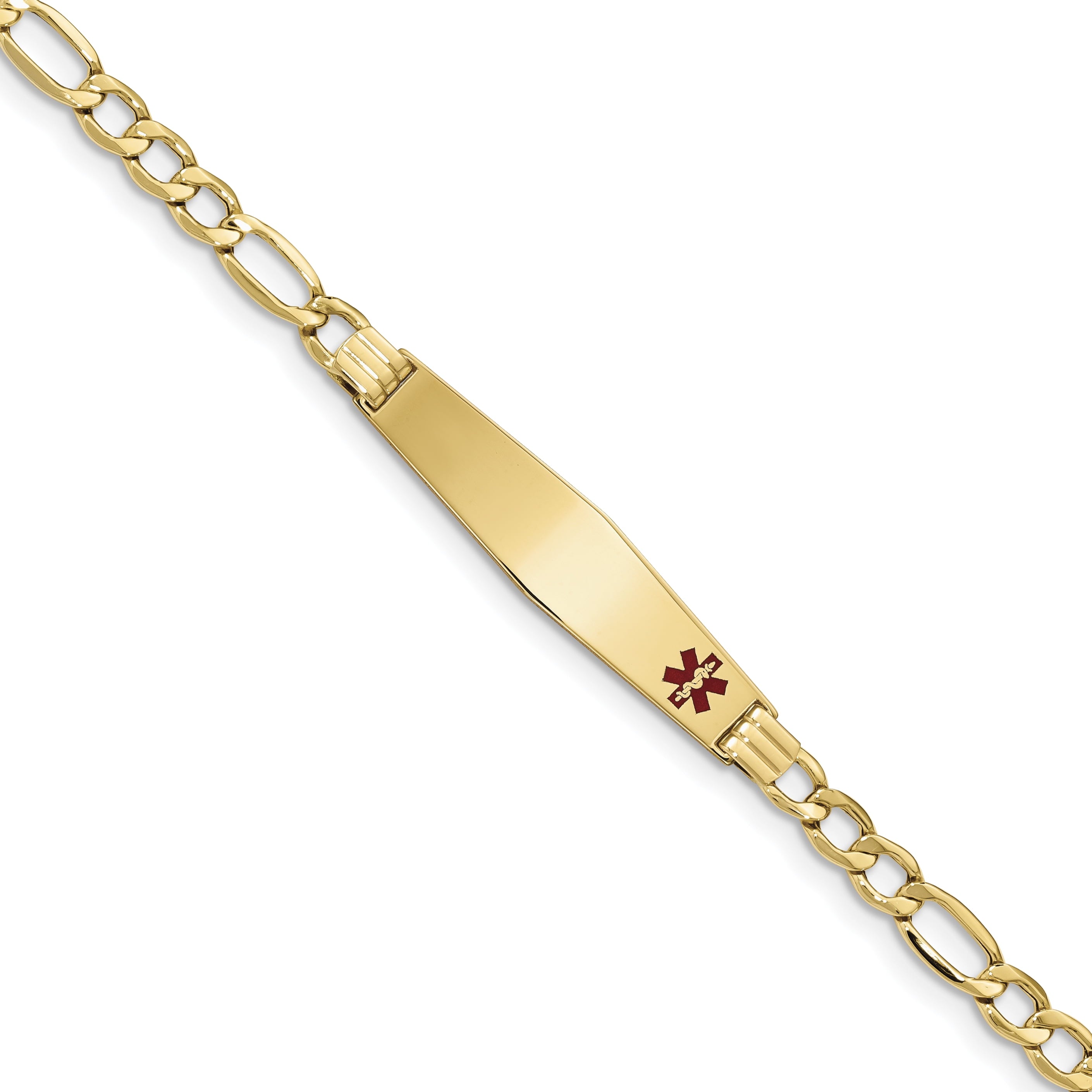 14K Semi-Solid Medical Soft Diamond Shape Red Enamel Figaro Id Bracelet