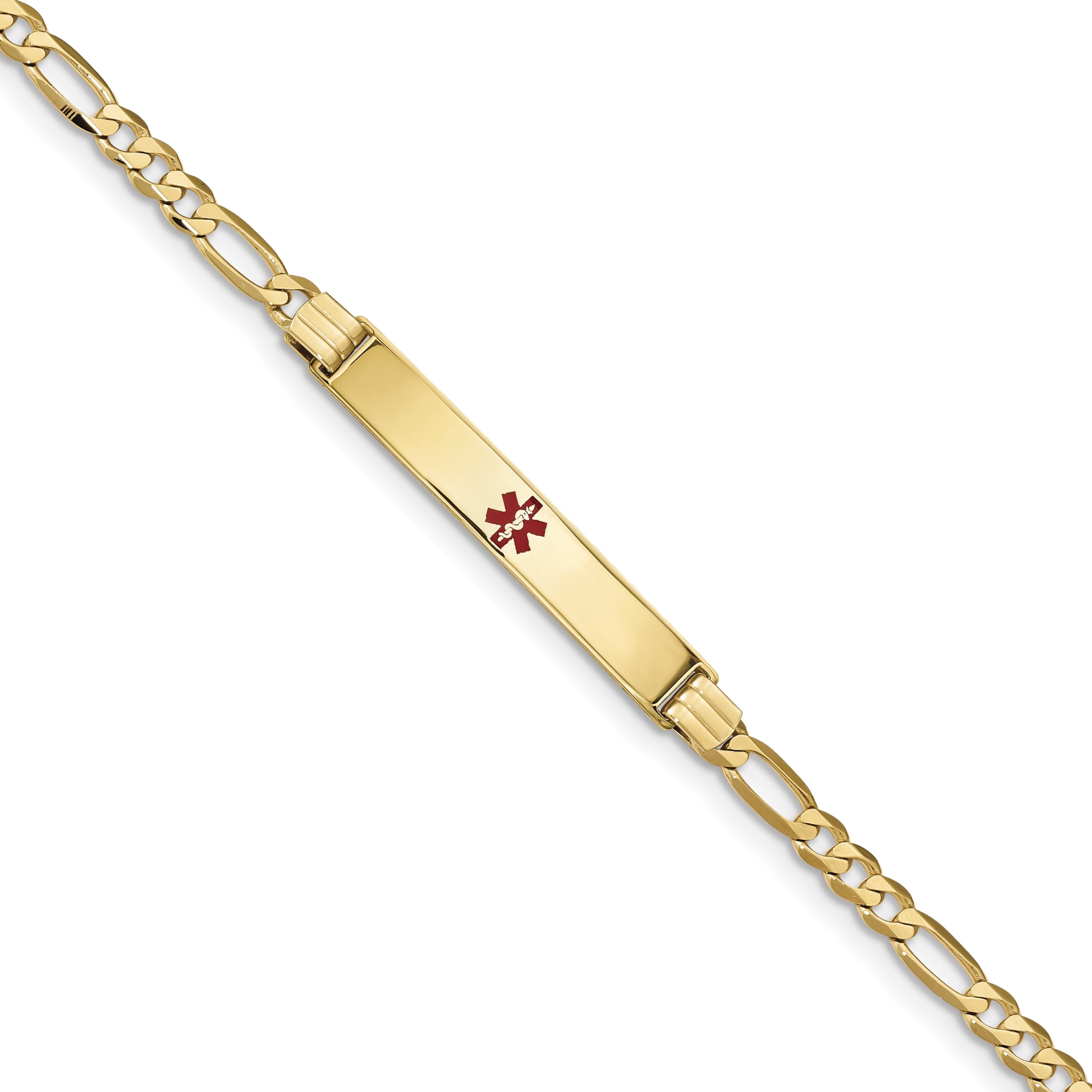 14K Medical Red Enamel Figaro Id Bracelet