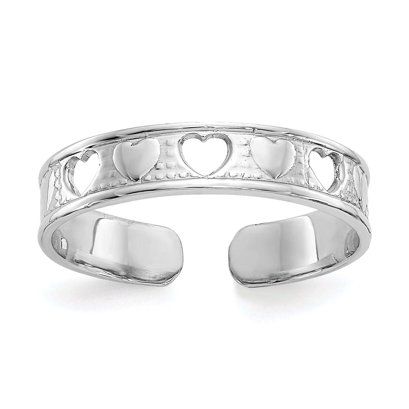 14K White Gold Polished W/ Hearts Toe Ring