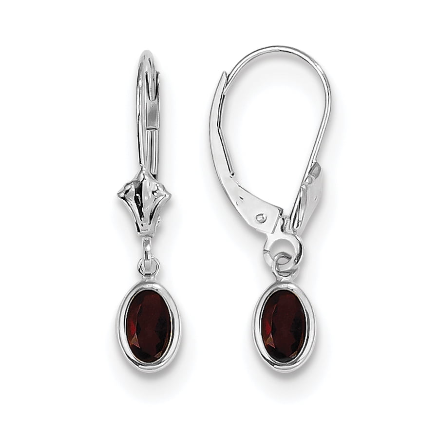 14K White Gold 6X4 Oval Garnet/January Earrings