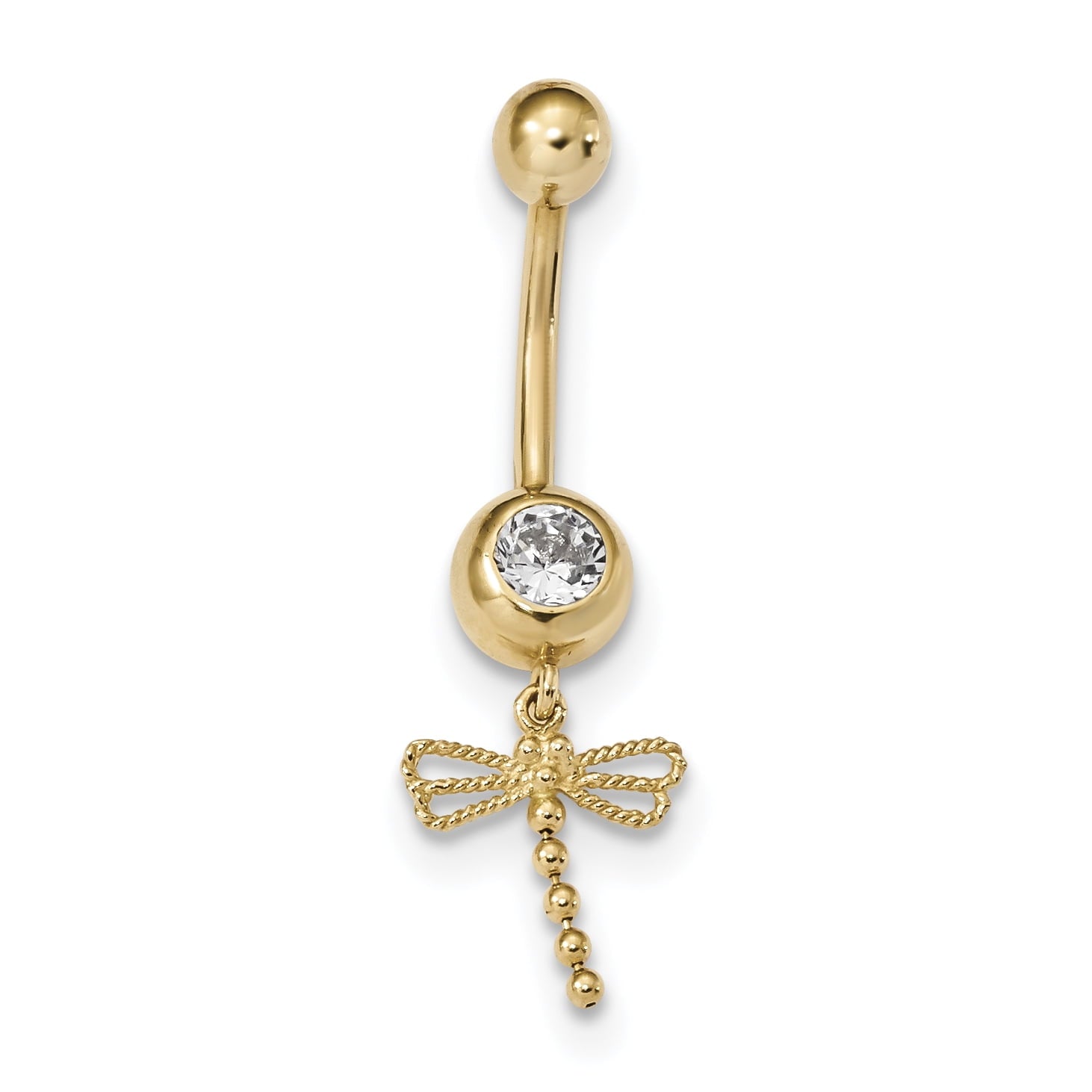 14K 14 Gauge Cz Dragonfly Dangle Belly Ring