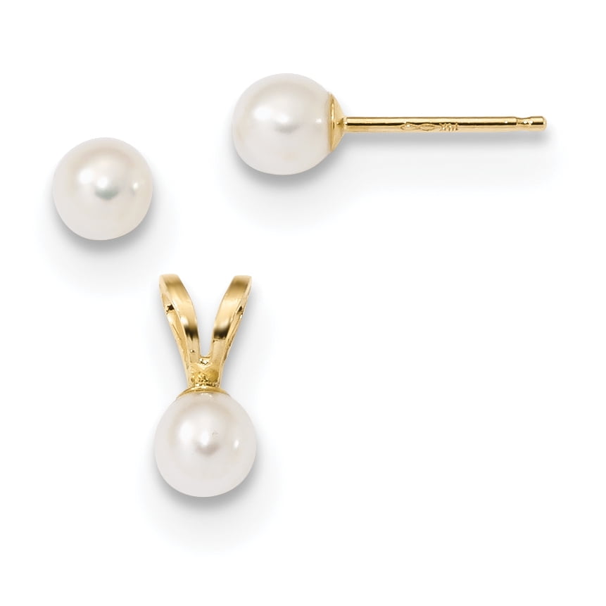 14K Children'S 4-5Mm White Fwc Pearl Pendant And Earring Set
