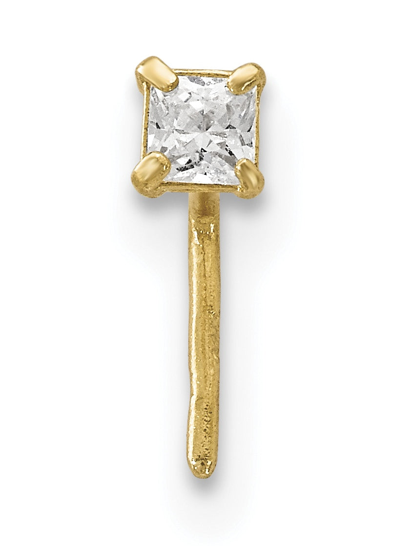 14K 22 Gauge 2.5Mm Square Cz Nose Stud