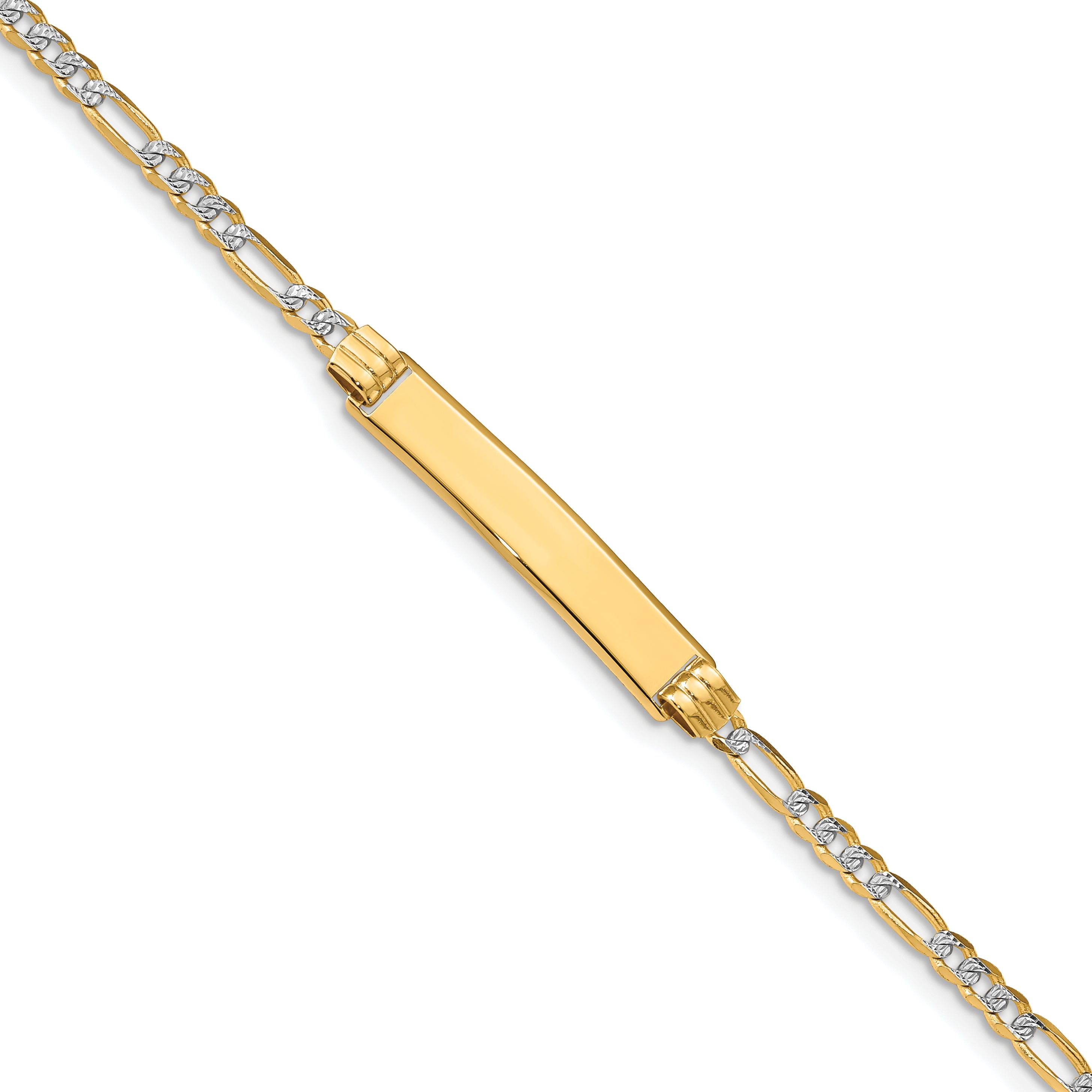 14K With Rhodium Pava Figaro Id Bracelet