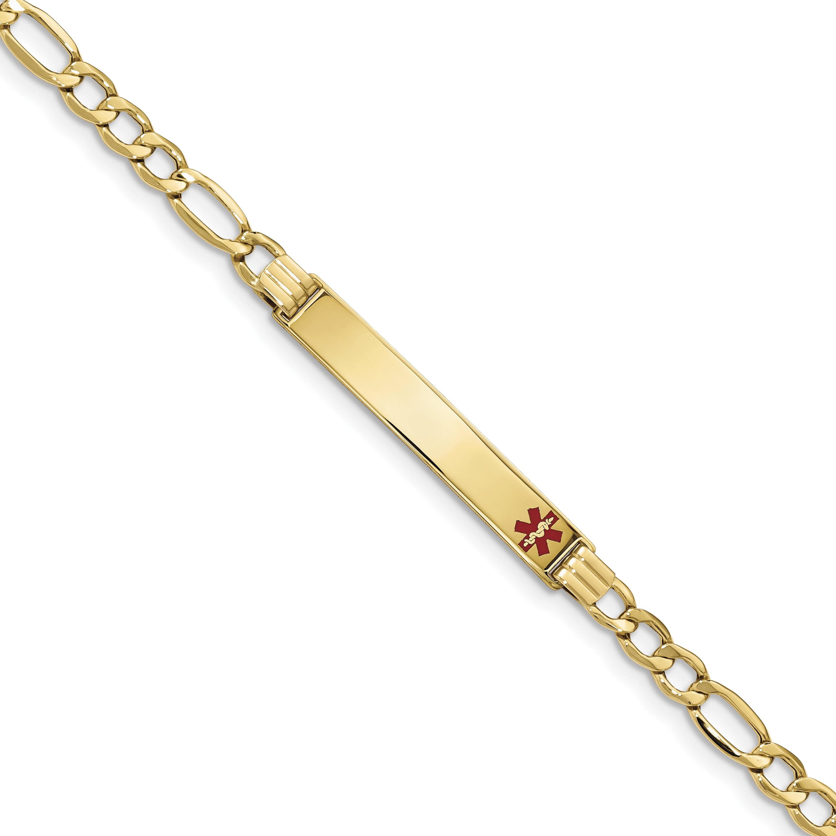 14K Semi-Solid Medical Polished Red Enamel Figaro Id Bracelet