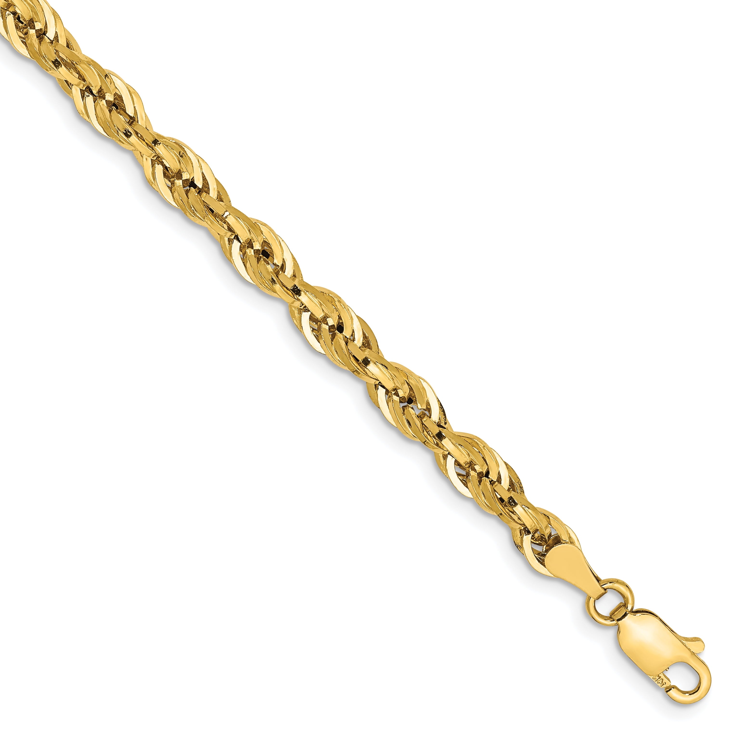 14K 7 Inch 4.25Mm Semi Solid Rope With Lobster Clasp Chain