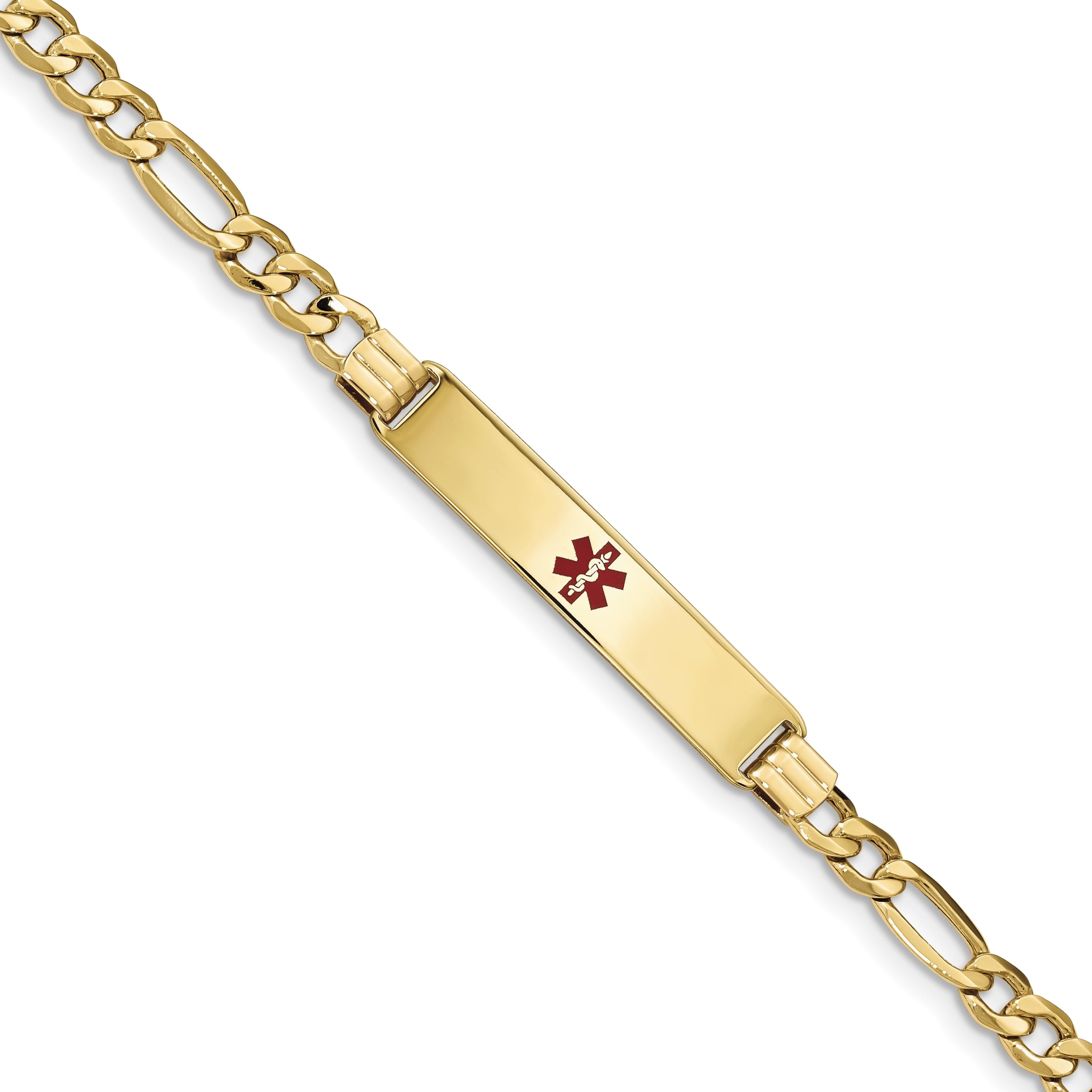 14K Semi-Solid Medical Red Enamel Figaro Link Id Bracelet