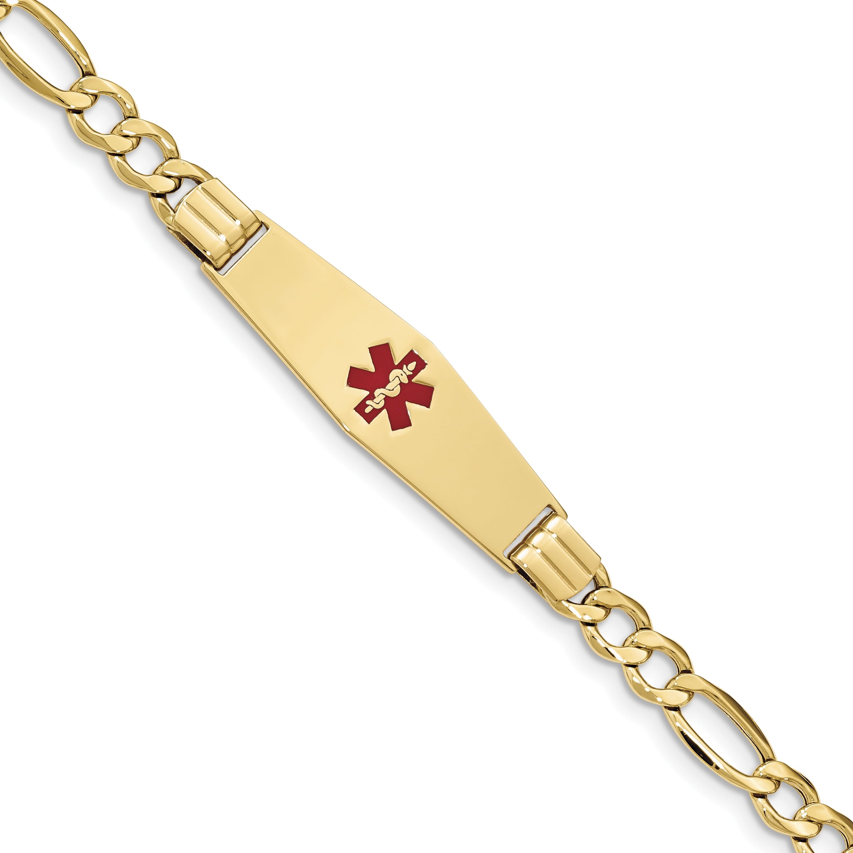 14K Semi-Solid Medical Soft Diamond Shape Red Enamel Figaro Id Bracelet