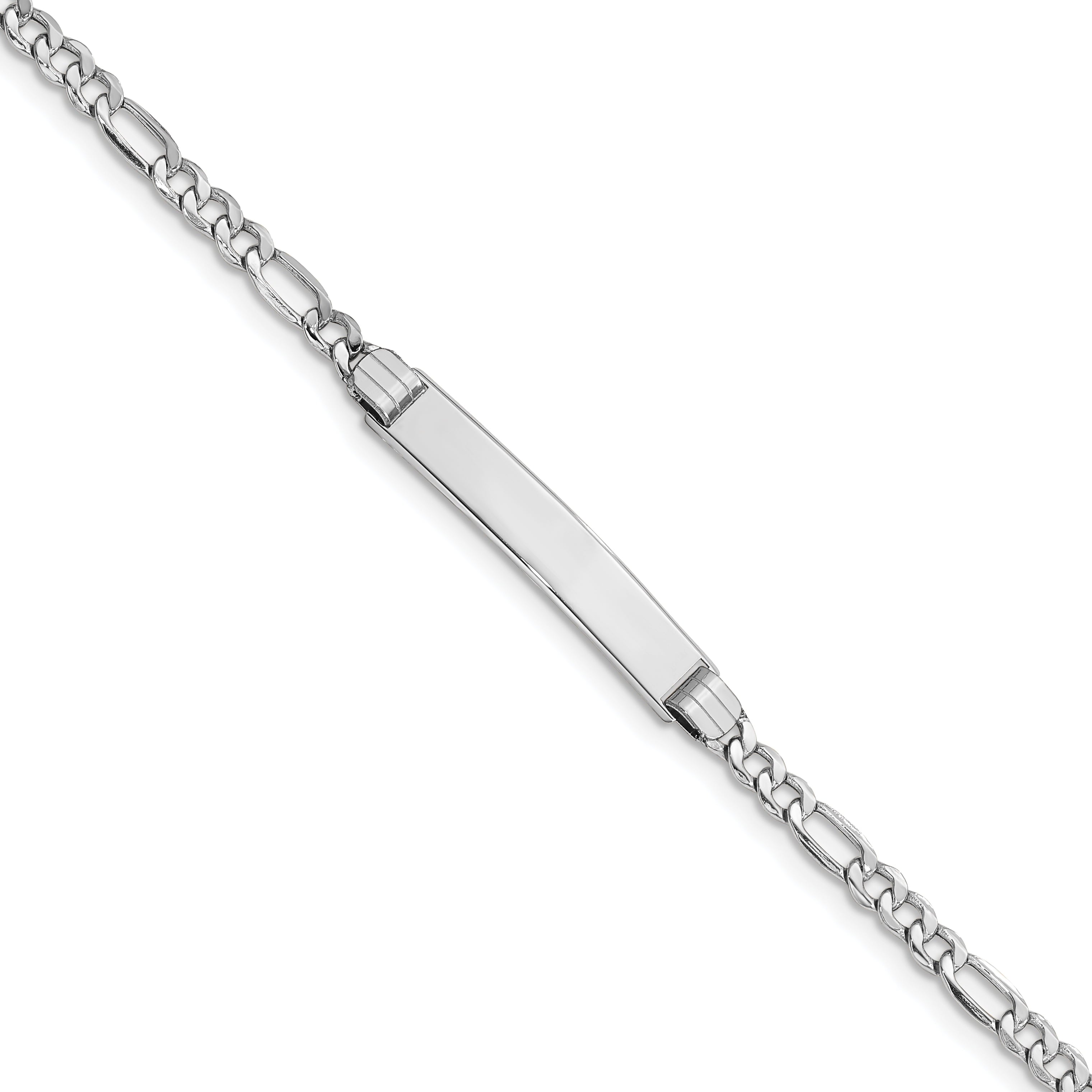 14K Wg Polished Semi-Solid Figaro Link Id Bracelet