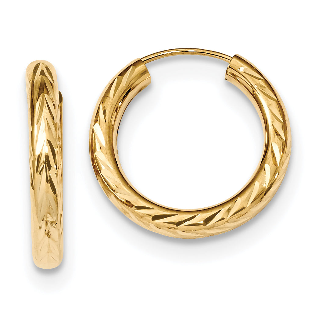 14K Polished & D/C Endless Hoop Earrings