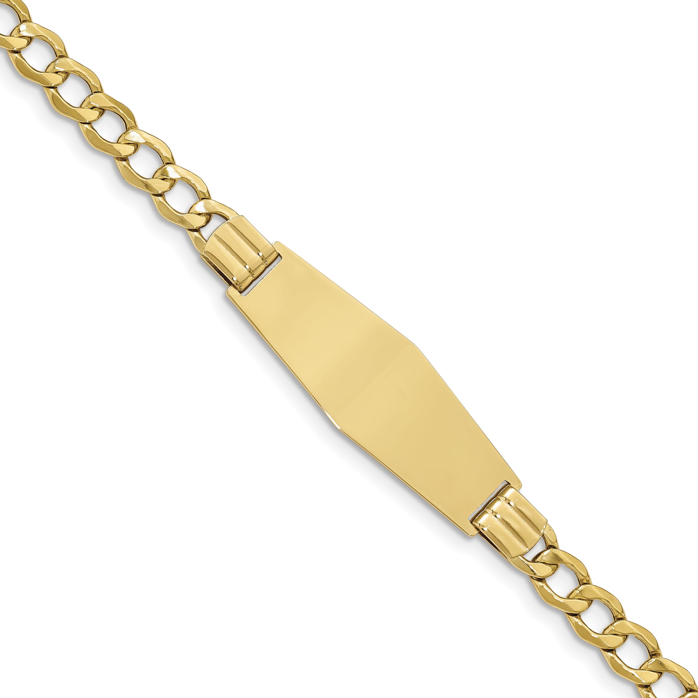 14K Semi-Solid Soft Diamond Shape Curb Link Id Bracelet