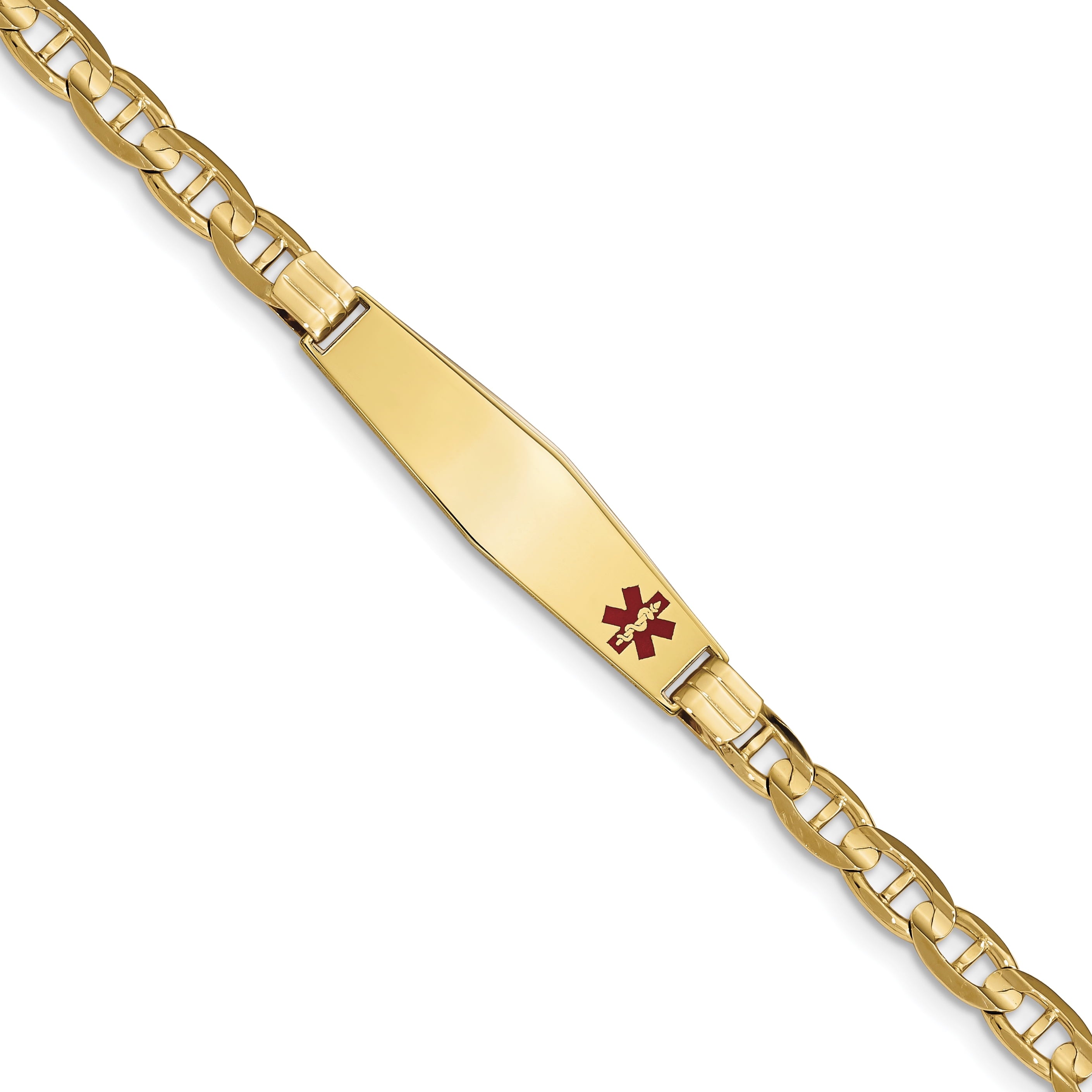 14K Medical Soft Diamond Shape Red Enamel Anchor Link Id Bracelet