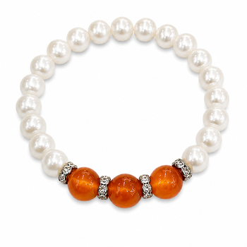 White Pearl With 3 Colored Beads and Cubic Zirconium Bracelet