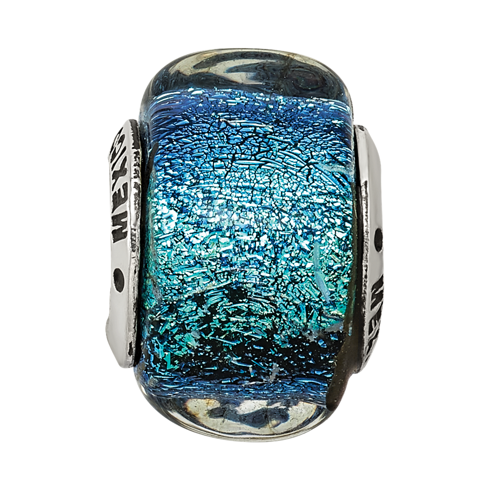 Sterling Silver Reflections Blue Dichroic Glass Square Bead