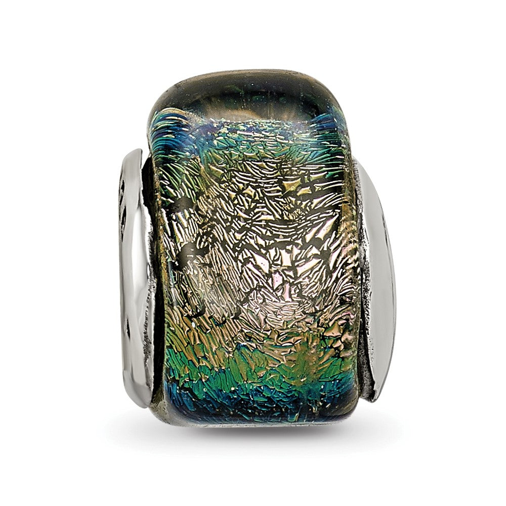 Sterling Silver Reflections Rainbow Dichroic Glass Triangle Bead