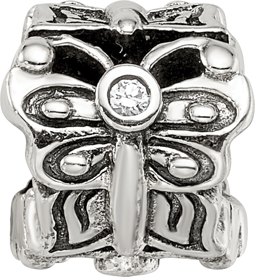 Sterling Silver Reflections Butterfly w/CZ Bali Bead Size: 8.18MM X 8.18MM