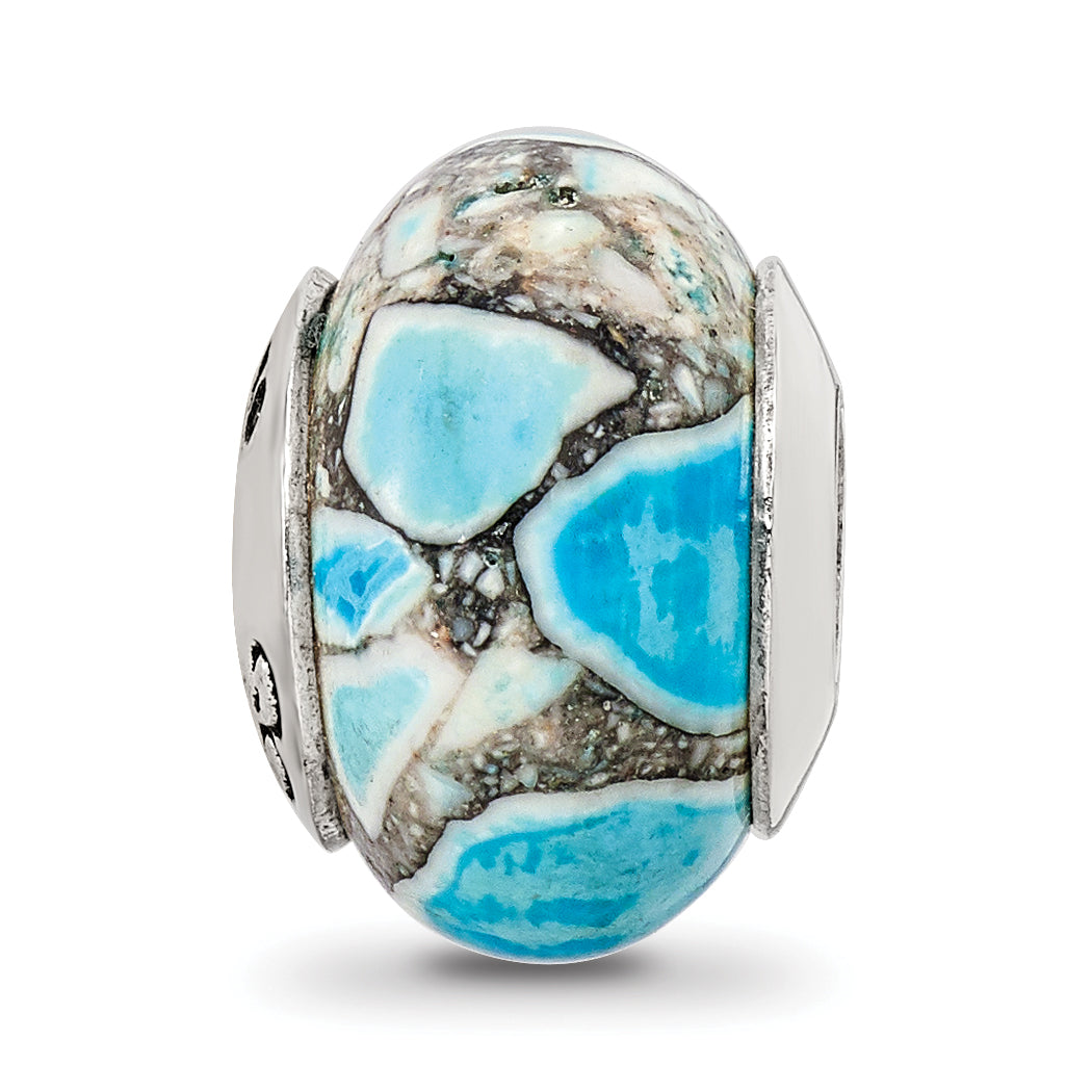 Sterling Silver Reflections Blue Mosaic Magnesite Stone Bead Size: 12.73MM X 9.09MM