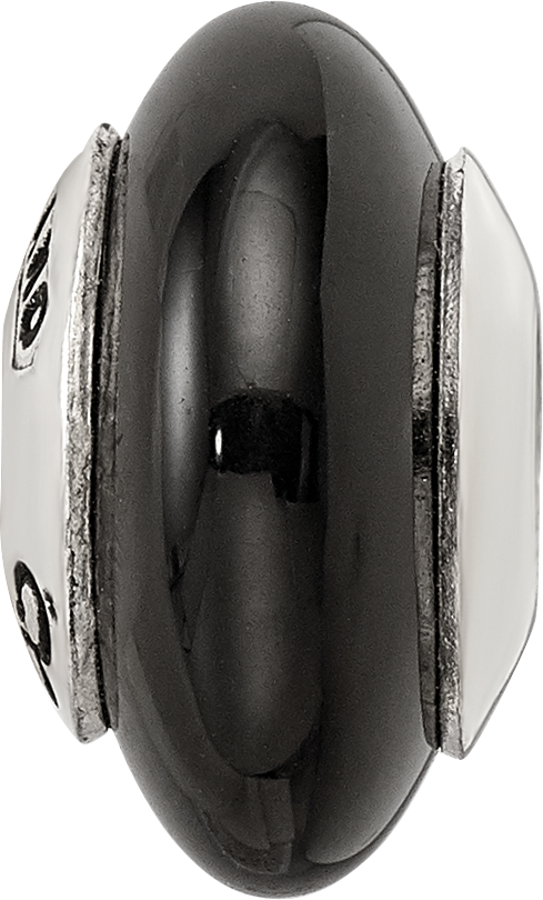 Sterling Silver Reflections Black Agate Stone Bead Size: 13.64MM X 8.18MM