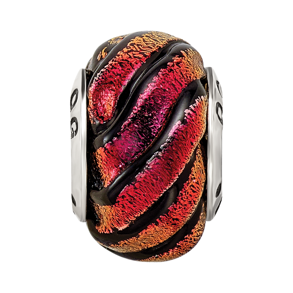 Sterling Silver Reflections Orange Swirl Dichroic Glass Bead