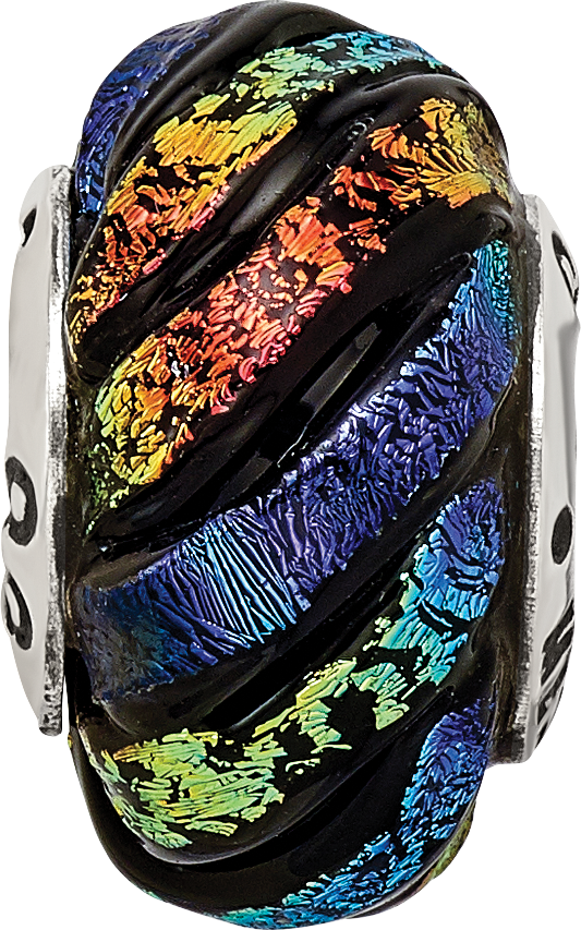 Sterling Silver Reflections Rainbow Swirl Dichroic Glass Bead Size: 14.55MM X 10MM