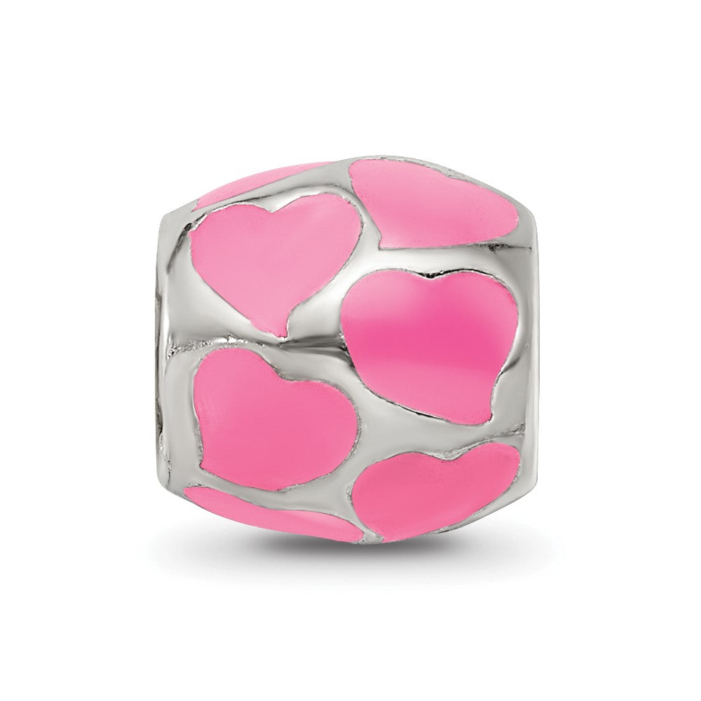 Sterling Silver Reflections Pink Enameled Hearts Bead