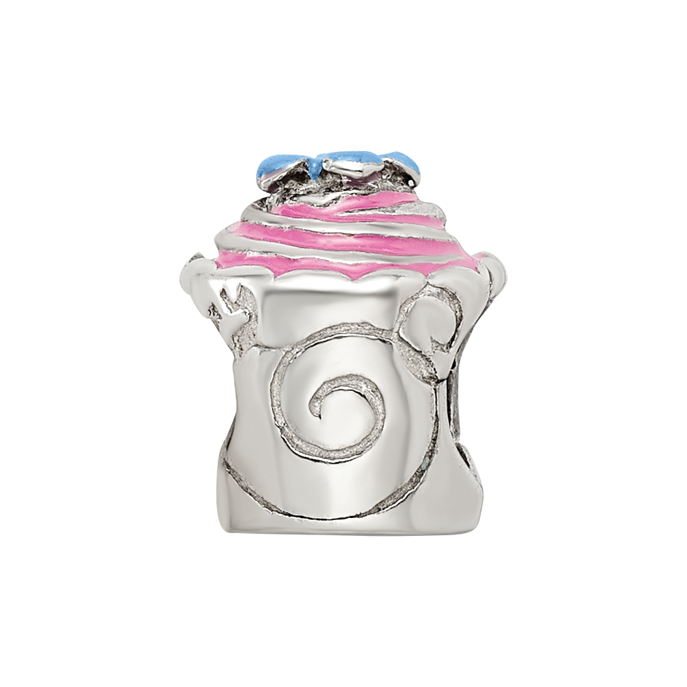 Sterling Silver Reflections Pink Enameled Cupcake Bead