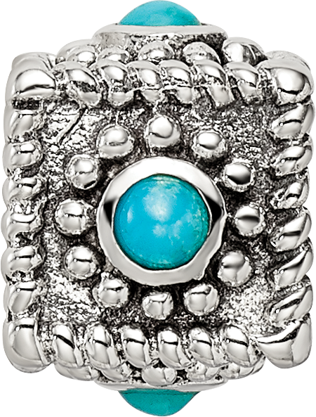 Sterling Silver Reflections Square 4 Stone Turquoise Bead Size: 10MM X 7.27MM