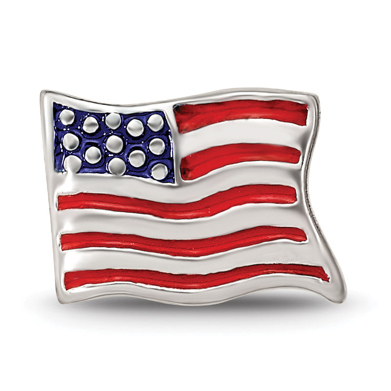 Sterling Silver Reflections Enameled USA Flag Bead Size: 7.27MM X 10MM