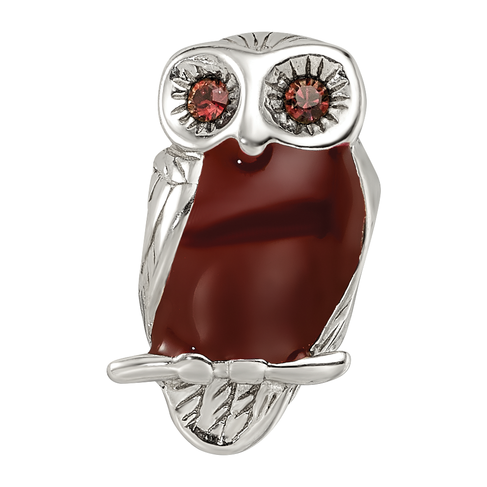 Sterling Silver Reflections Brown Enameled Wise Owl Bead