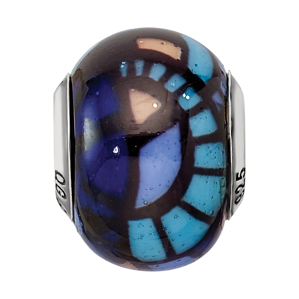 Sterling Silver Reflections Italian Blue Decorative Overlay Glass Bead