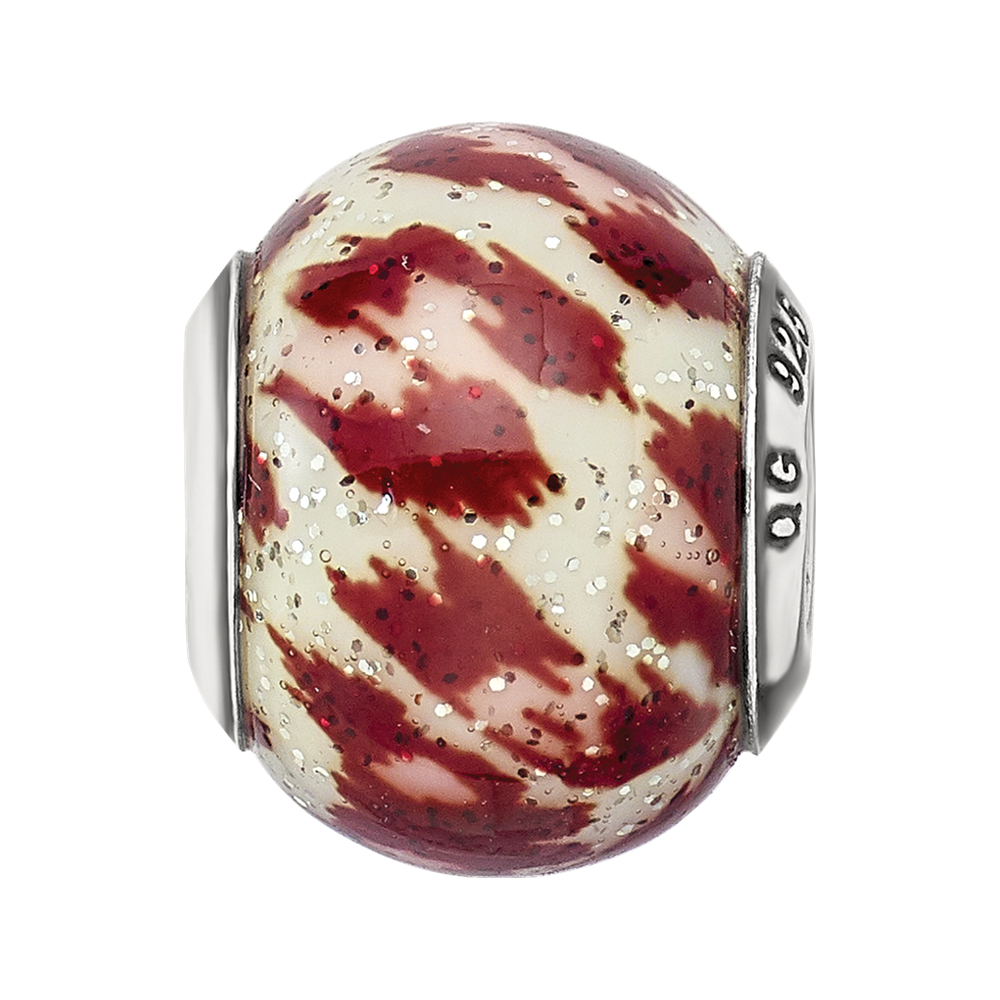 Sterling Silver Reflections Italian Pink & Brown w/Glitter Glass Bead