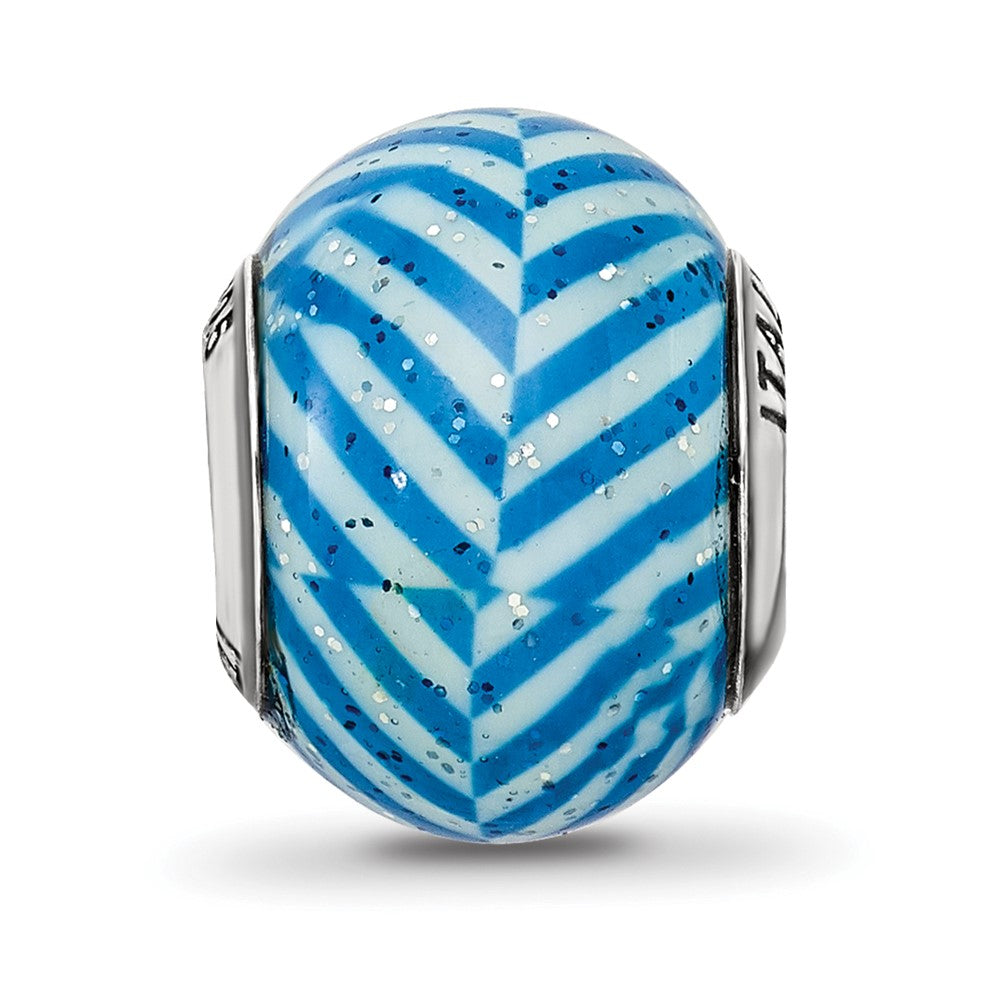 Sterling Silver Reflections Italian Blue Stripes w/Glitter Glass Bead