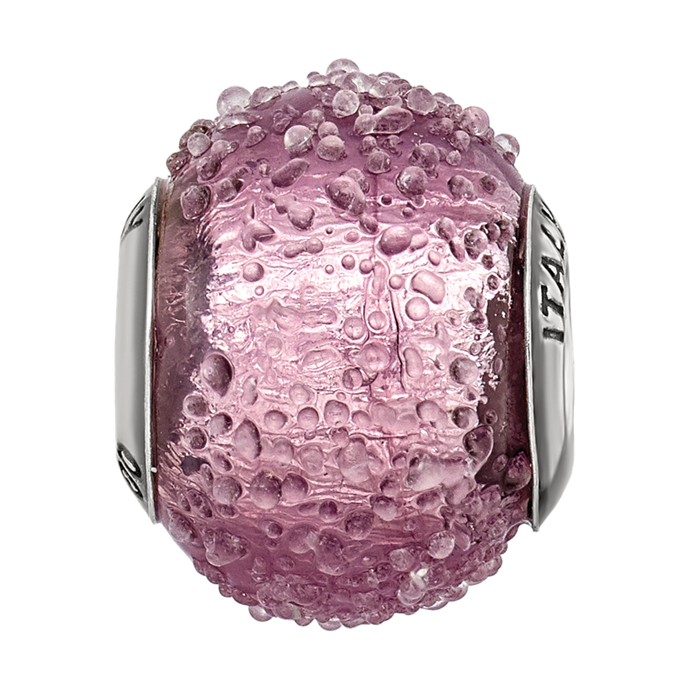 Sterling Silver Reflections Italian Light Purple Textured Glass Bead