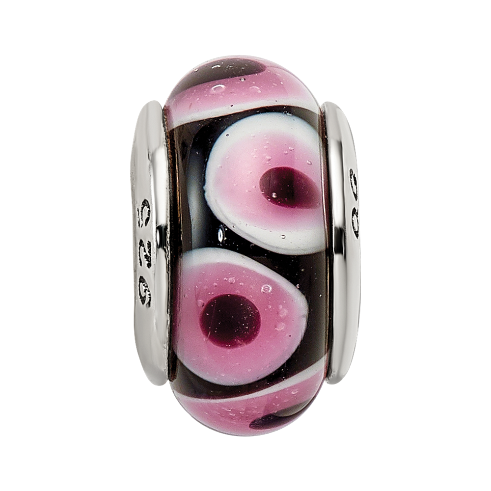 Sterling Silver Reflections Black/Pink Hand-blown Glass Bead