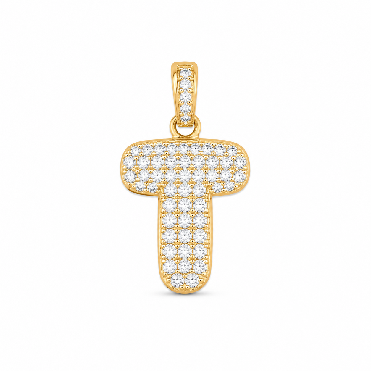 10KT Yellow Gold Cubic Zirconium Bubble Initial Pendant