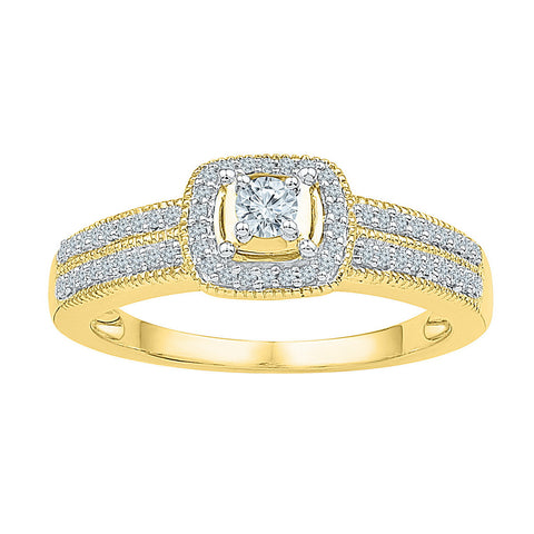 10kt Yellow Gold Womens Round Diamond Solitaire Double Row Milgrain Bridal Wedding Engagement Ring 1/4 Cttw 100261 - shirin-diamonds