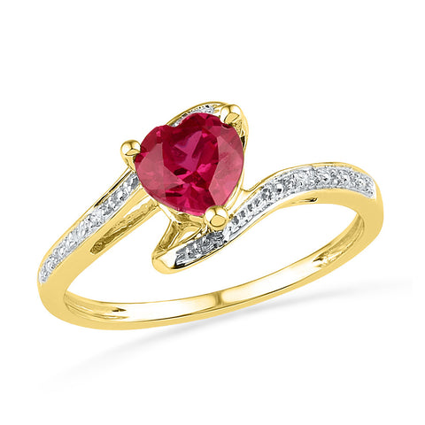 10kt Yellow Gold Womens Heart Lab-Created Ruby Diamond-accent Bypass Ring .01 Cttw 101255 - shirin-diamonds